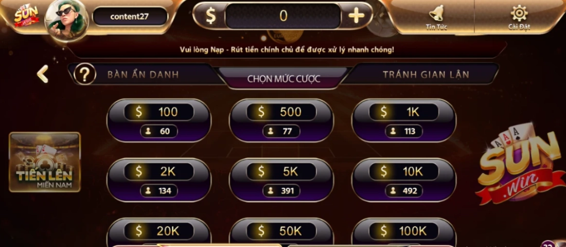 Hướng dẫn chơi tiến lên miền nam ở cổng game Sunwin